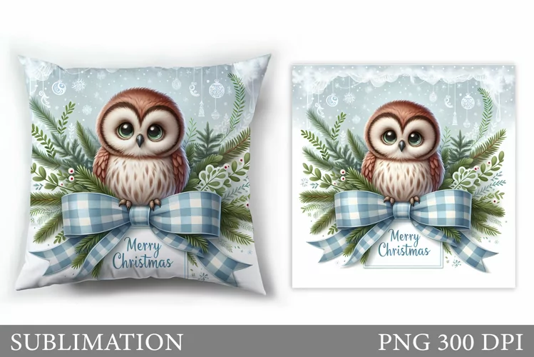 Christmas Owl Pillow Design. Christmas Pillow Sublimation