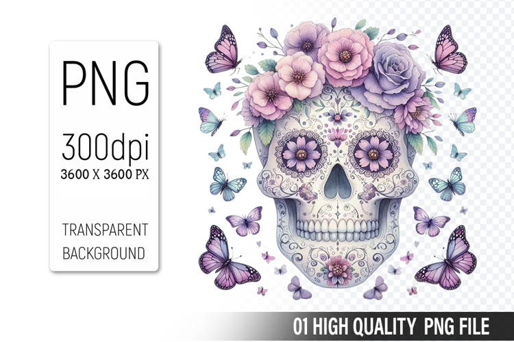 Sugar Skull Clipart PNG, Sublimation Skull Flowers