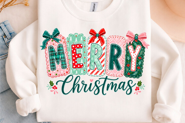 Preppy Patchwork Merry Christmas PNG example image 1