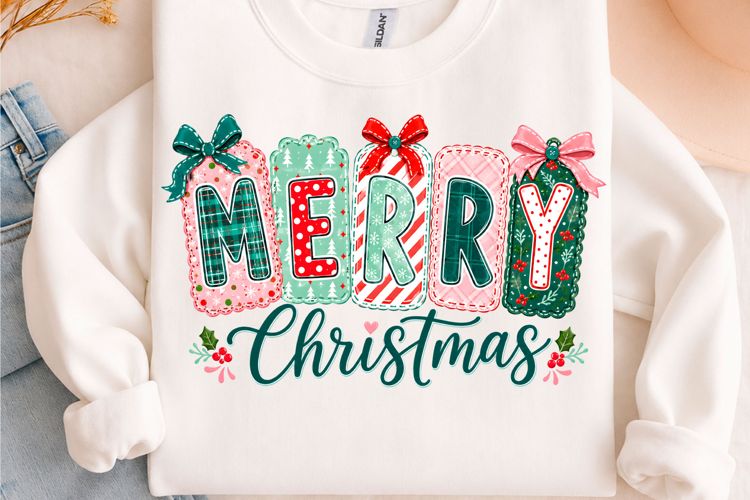 Preppy Patchwork Merry Christmas PNG
