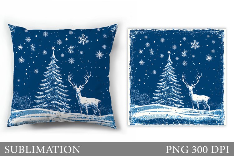 Christmas Deer Pillow Design. Christmas Pillow Sublimation example image 1