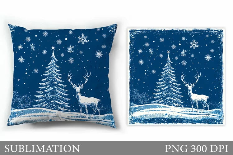 Christmas Deer Pillow Design. Christmas Pillow Sublimation