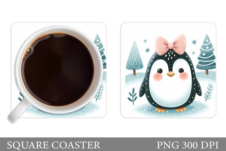 Cute Penguin Coaster Sublimation. Christmas Coaster Design example image 1