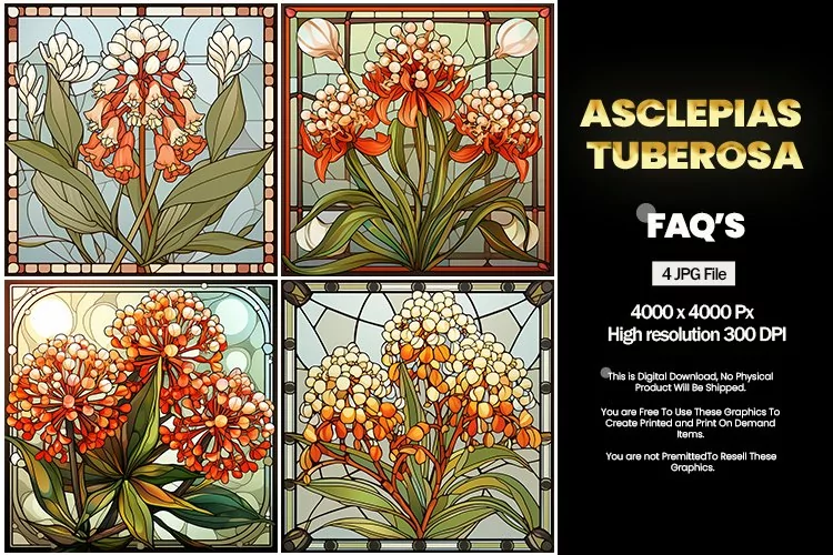 Stained Glass Asclepias Tuberosa Square Coaster