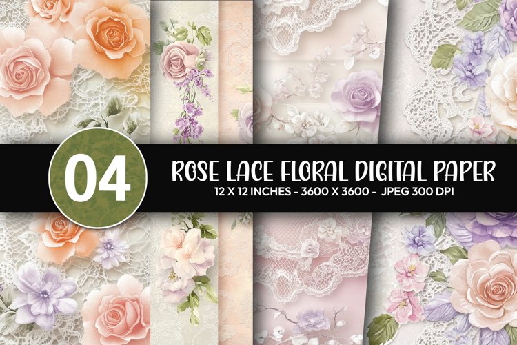 Rose Lace Floral Digital Paper