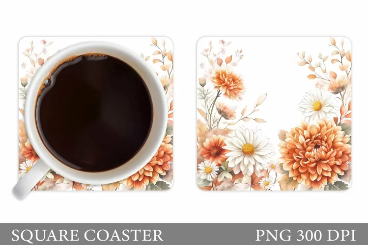 Floral Coaster Design. Flowers Coaster Sublimation