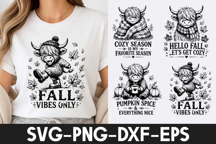 Highland Cow Fall Cozy Pumpkin Spice SVG PNG