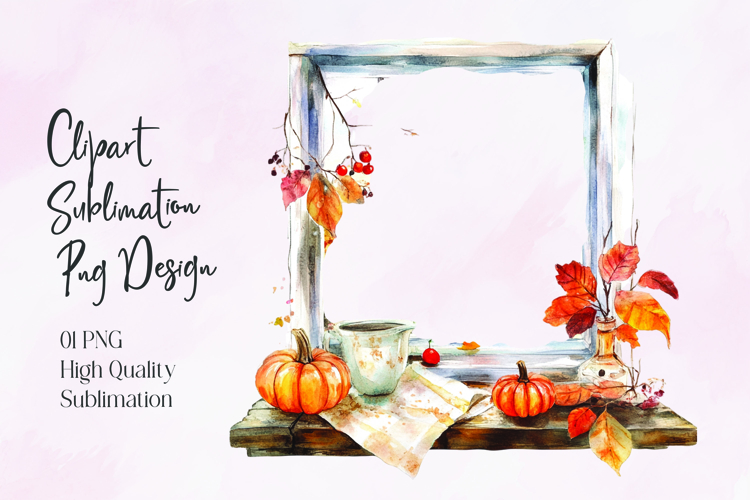 Autumn Window Watercolor Sublimation PNG