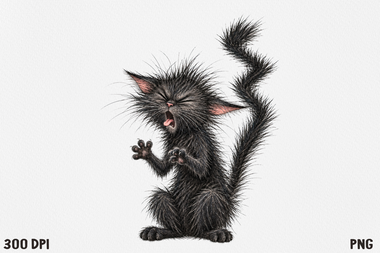 Funny Fluffy Cat Clipart PNG, Cute Crazy Cat Illustration.