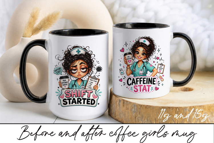 Before and After Coffee Girl Mug Wrap Sublimation