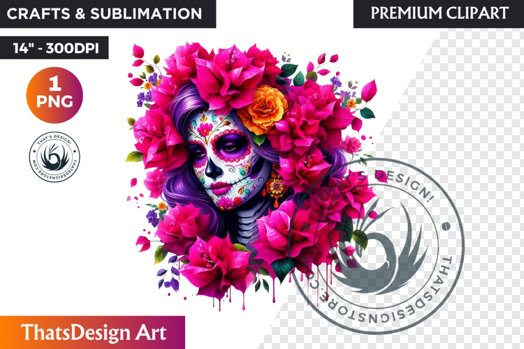 Floral Vibrant la catrina Day of Dead Clipart Sugar skull