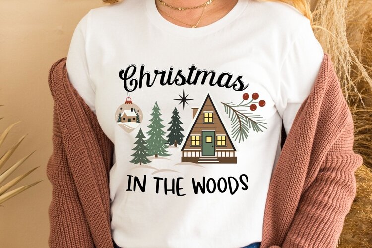 Christmas woods PNG, Rustic cabin holiday, Winter forest example image 1