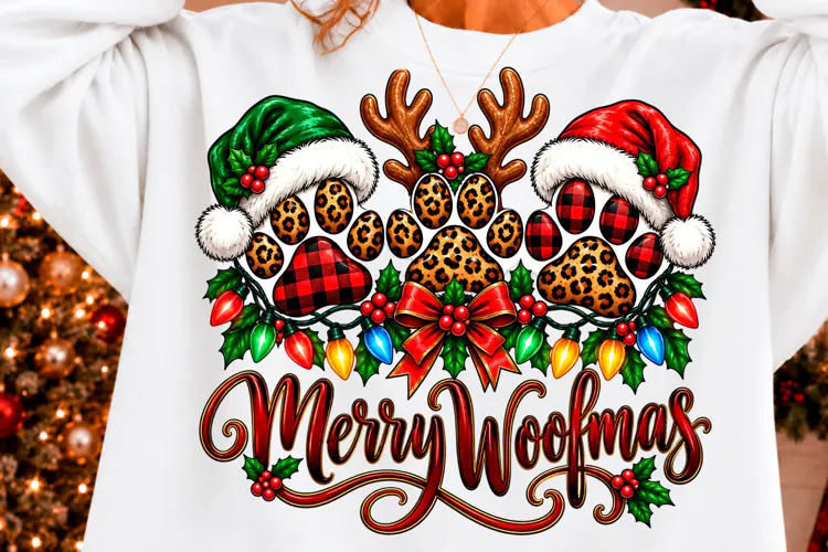 Merry Woofmas Christmas Paw PNG New Year T-shirt Png