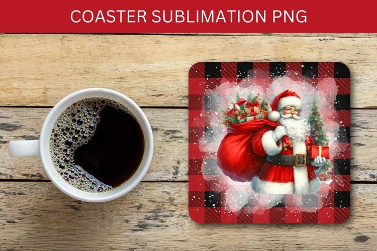 square coaster - santa claus carrying christmas gifts