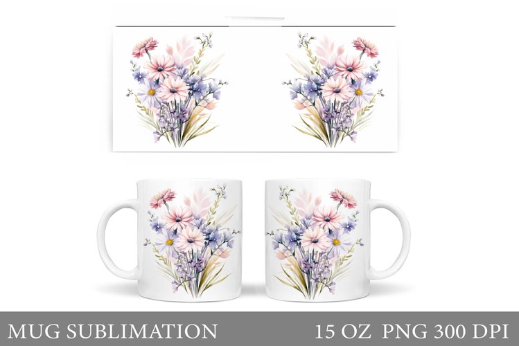 Flowers Mug Wrap Design. Wildflowers Mug Sublimation example image 1