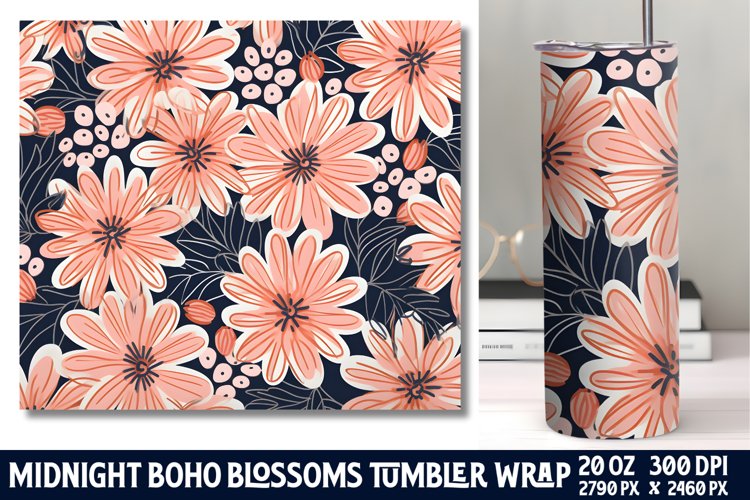 Midnight Flower Tumbler Wrap Sublimation example image 1