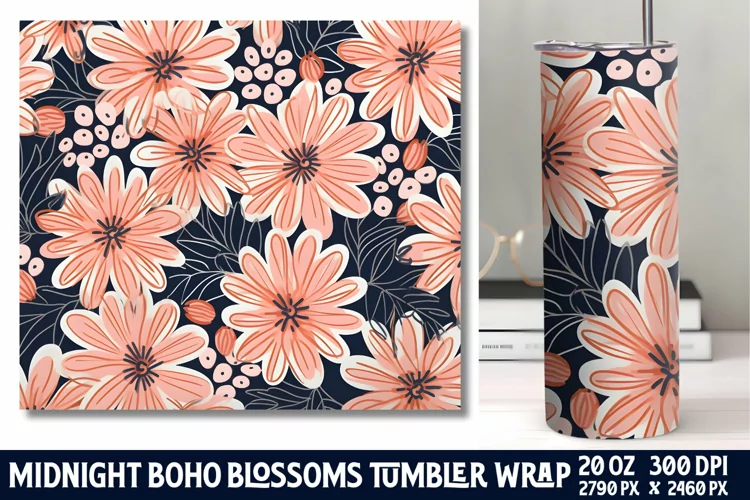 Midnight Flower Tumbler Wrap Sublimation