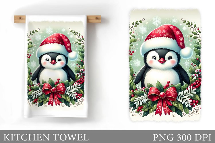 Cute Penguin Kitchen Towel. Christmas Kitchen Towel Design example image 1