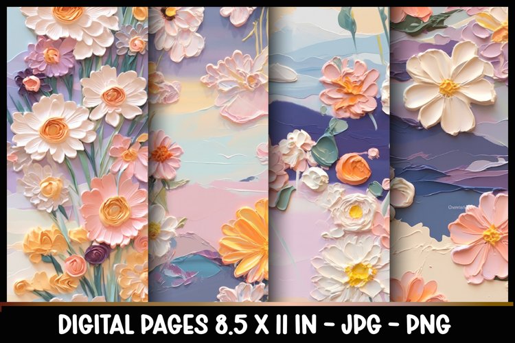 4 Flowers Digital Papers I Junk Journal 8.5x11 example image 1