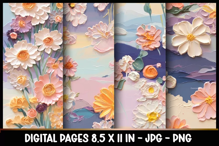 4 Flowers Digital Papers I Junk Journal 8.5x11