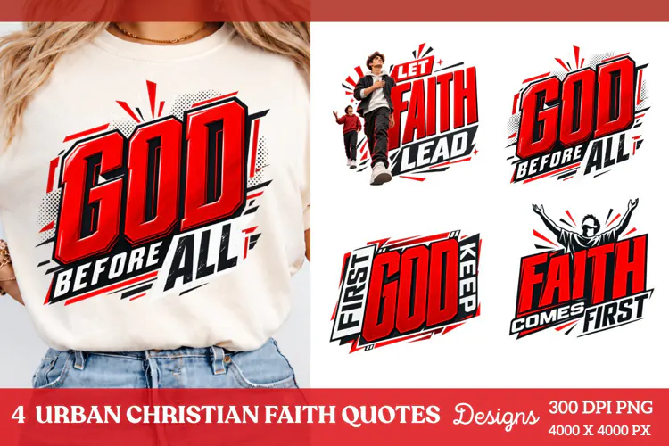 4 Urban Christian Faith Shirt PNG Designs, 4 Christian Grace