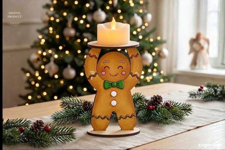 Gingerbread Man Candle Holder Laser Cut | Glowforge | SVG example image 1