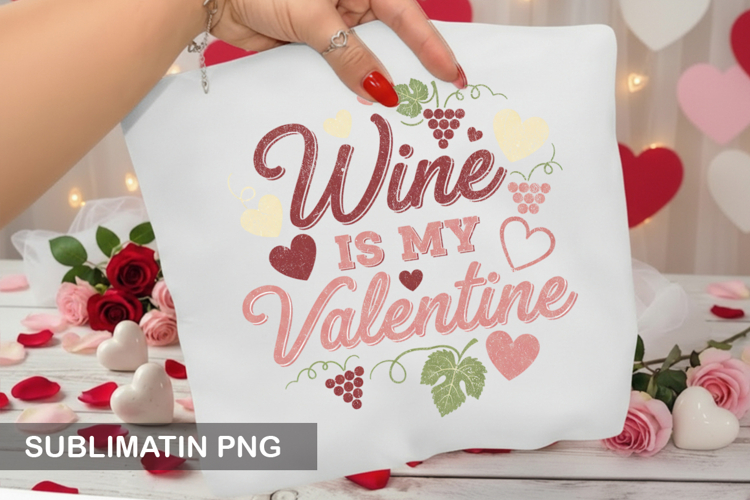 Wine is my Valentine - Valentine Sublimation PNG Design