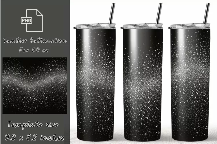 Glitter Balck Tumbler Wrap, 20oz Skinny Sublimation Tumbler