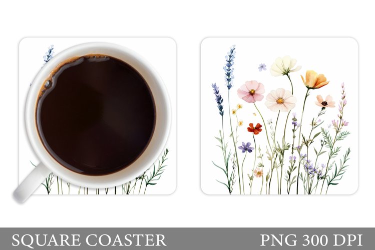 Wildflowers Coaster Design. Flowers Square Coaster