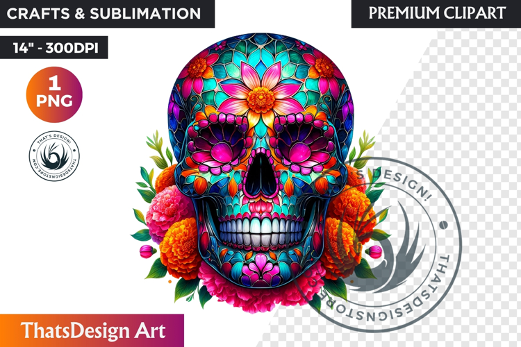 Floral Sugar Skull Day of the Dead Clipart, dia de muertos