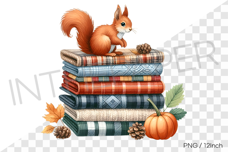 Cute squirrel and mini pumpkin fall fabric stack PNG cloth