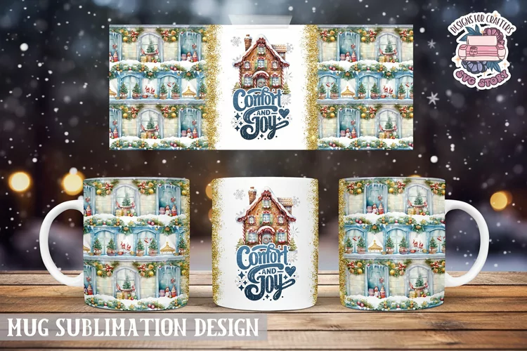 Christmas Mug Wrap Sublimation Comfort and Joy Quote
