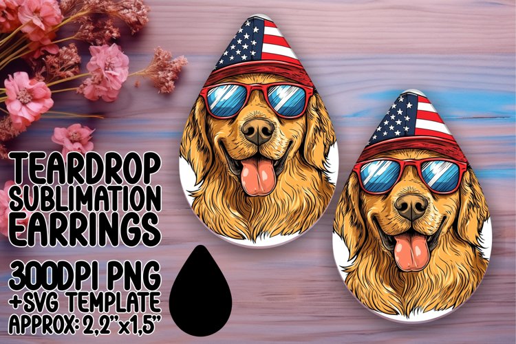 Sublimation Dog Teardrop Earrings with American Flag