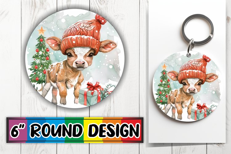 Holiday Watercolor Animals Keychain Round Design example image 1
