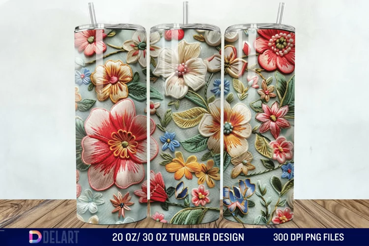 3D Embroidery floral Tumbler Wrap
