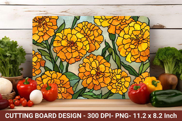 Stained Glass Marigold Flower Cutting Board | Cutting Board