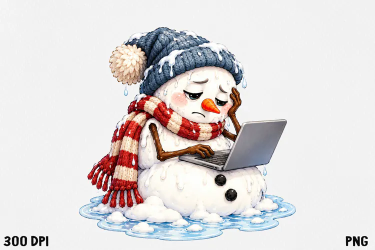 Funny Melting Snowman PNG Christmas Clipart
