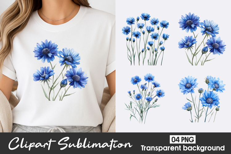 Blue Blossom Watercolor Clipart PNG