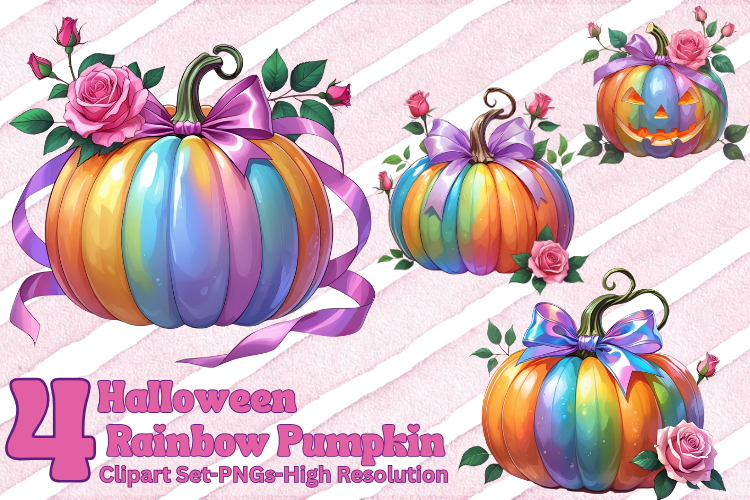 Watercolor Rainbow Floral Pumpkin Clipart | Floral Pride Set