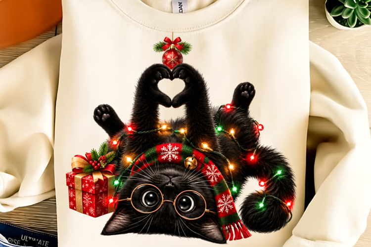 Christmas Black Cat Heart Paws Love PNG, Trending Christmas