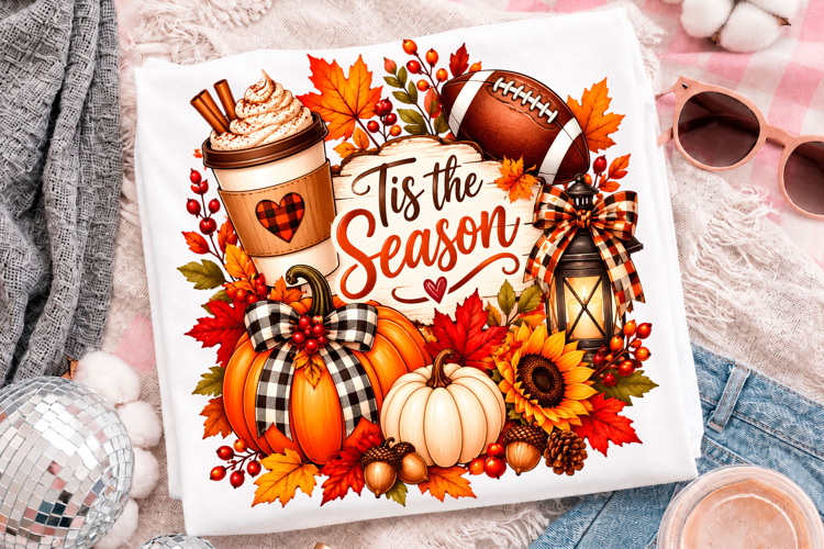 Tis The Season Fall Pumpkin Football T-Shirt Design