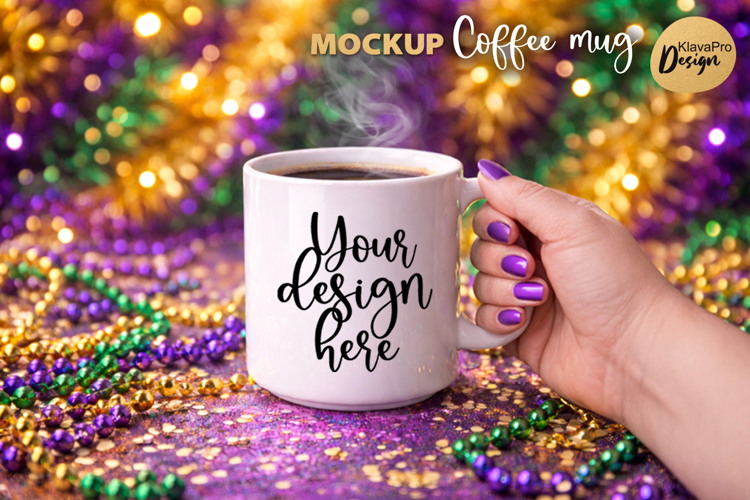 Mardi Gras Coffee Mug Mockup White Ceramic Cup |PNG | JPG