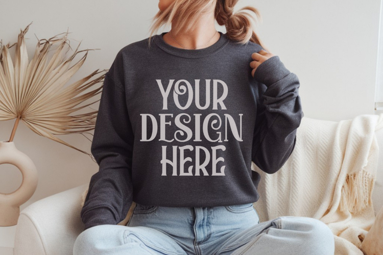 Dark Heather Gildan 18000 Sweatshirt Mockups ,18000 Mockups