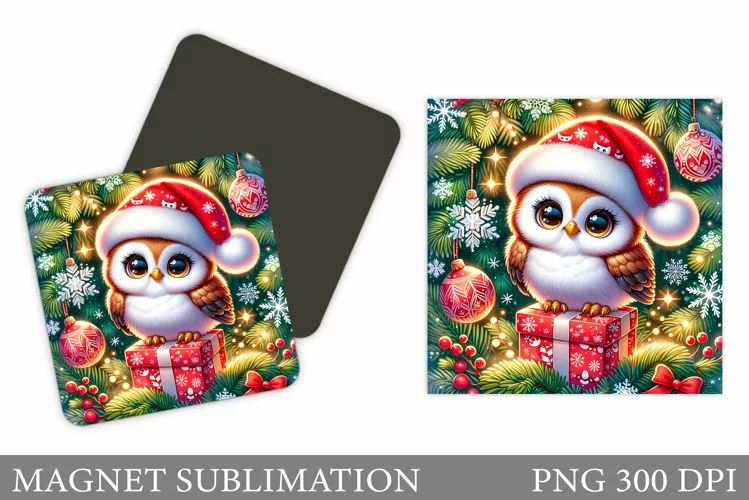 Christmas Owl Magnet. Christmas Magnet Sublimation