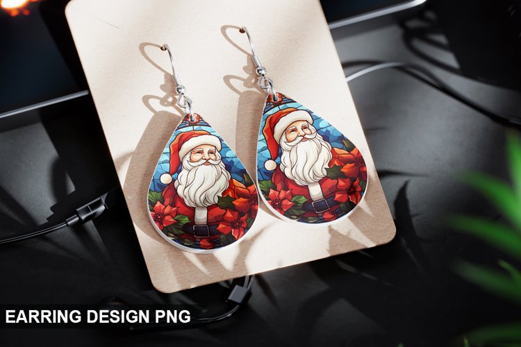 Stained Glass Christmas Santa flowers Earring Design