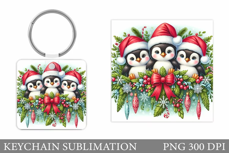 Christmas Penguin Keychain. Christmas Keychain Design