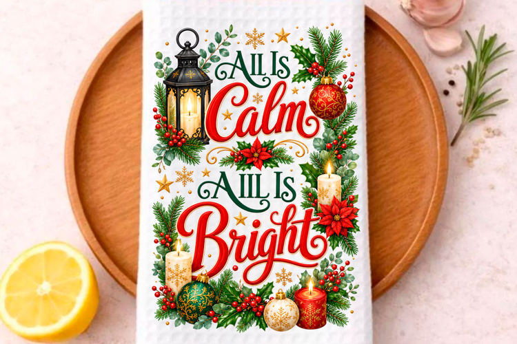 All Is Calm All Is Bright PNG Christmas Kitchen Towel
