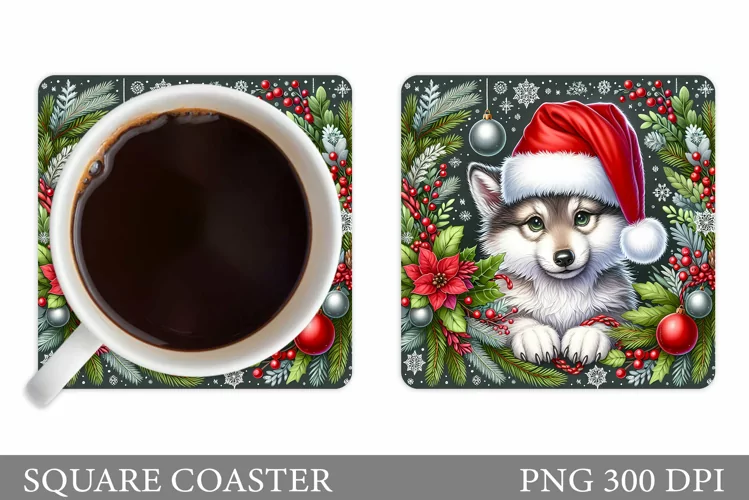 Wolf Coaster Design. Christmas Coaster Sublimation