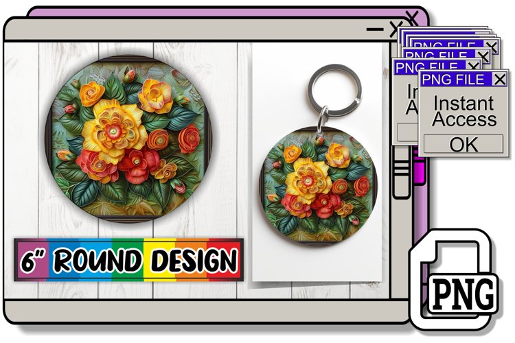 Spring Blossom 3D Keychain Circle Design Sublimation Art example image 1