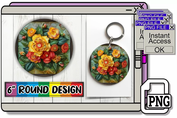 Spring Blossom 3D Keychain Circle Design Sublimation Art